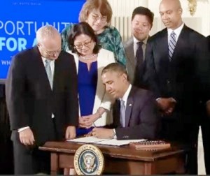 President Obama signs executive order prohibiting workplace discrimination by federal contractors against LGBT employees