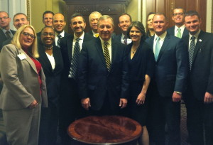 U.S. Sen. Dick Durbin (center) poses with the Equality Illinois delegation.